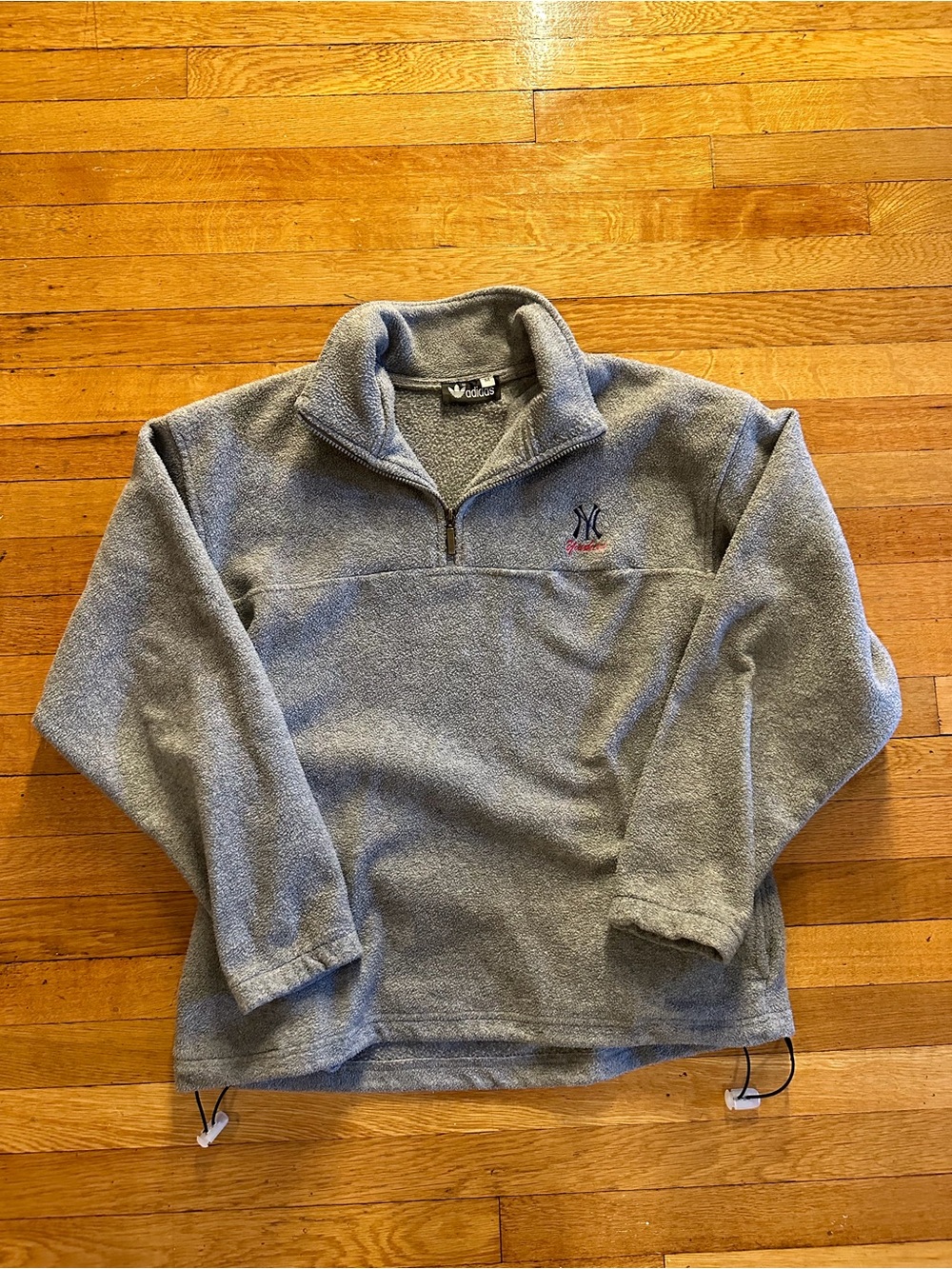 90s New York Yankees 1/4 Zip Medium Grey Pullover Fleece Jacket Adidas Vintage